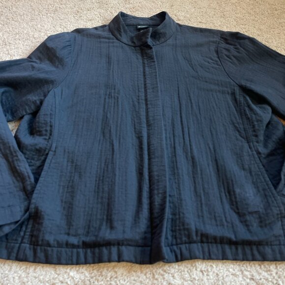Eileen Fisher Jacket Womens Large Black Full Zip Cotton Viscose Artsy Classic - Picture 3 of 6